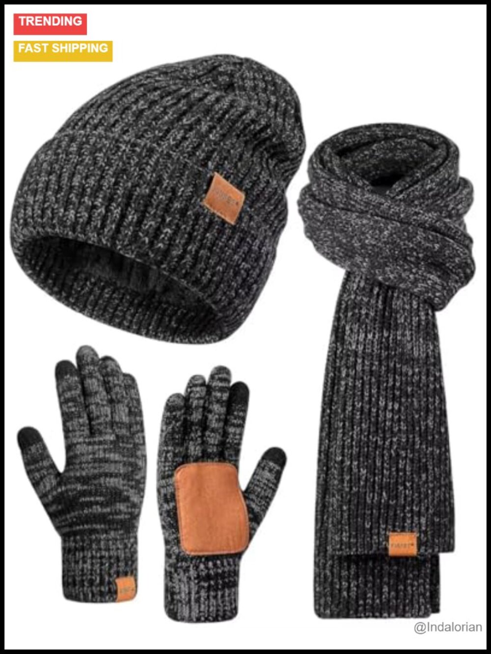 Winter Hat Scarf Gloves Set Acrylic Fleece Lined Touchscreen Unisex